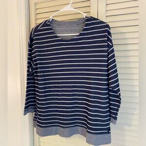 Lands End Navy & White Striped 3/4 Sleeve Top Size M-L Casual Pullover Shirt